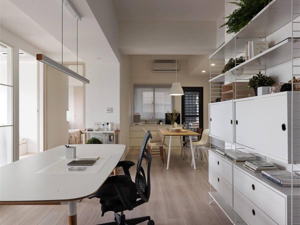Completely White Apartment With Dominant Central Home Office
