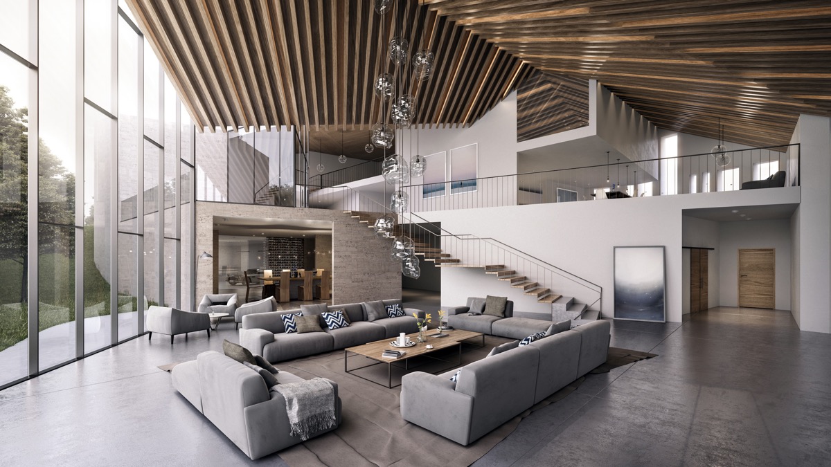 living modern room rooms interior designing visualizer studio wooden