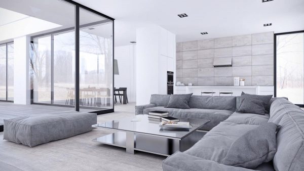 White & Grey Interior Design In The Modern Minimalist Style