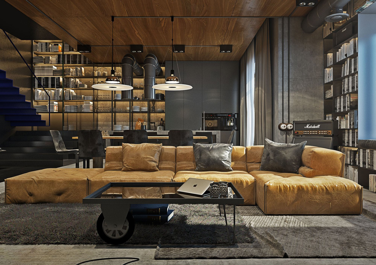 living modern industrial rooms interior concrete wood factory centrepiece act visualizer dezeen yo