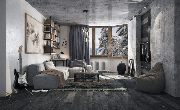 grey rustic living room