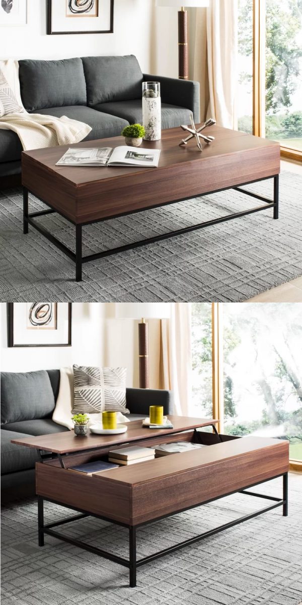 Joolihome Coffee Table Dining Black Walnut Lift Up Top Tea Table with Hidden Storage for Home and Office Working Wood & Metal Living Room Furniture Table for Receiving
