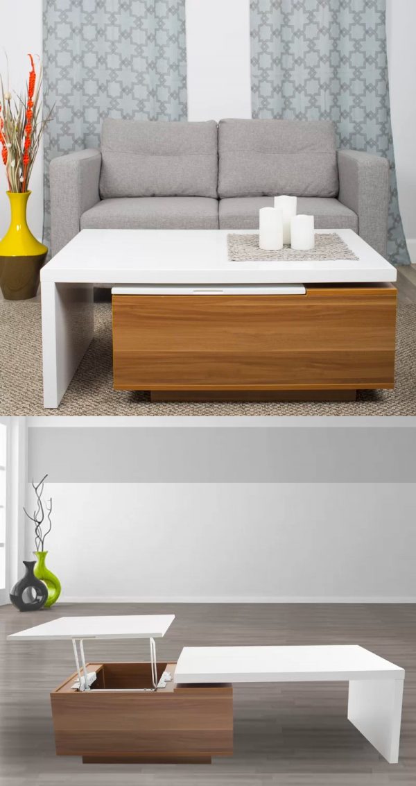 47+ dail coffee table with double lift-top Lift-top coffee table adjustable side dining table