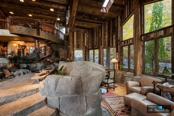 Rustic Mountaintop Mansion With Indoor River