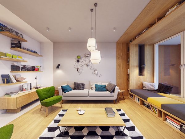 Funky Modern Interior with Natural Accents And Geometric Decor