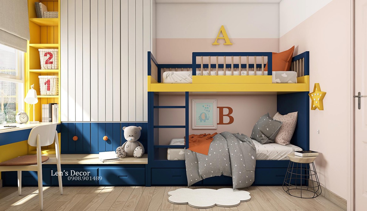 blue and grey kids bedroom