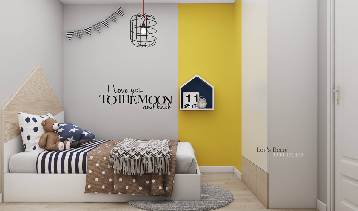 yellow and grey childrens bedroom