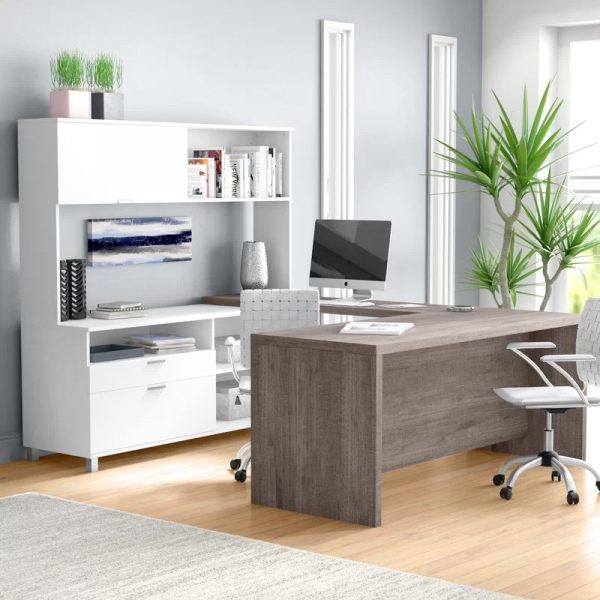 Premium L-Shaped Desk Modern Stylish Executive Table Storage Organization Home Office Free eBook Espresso Oak