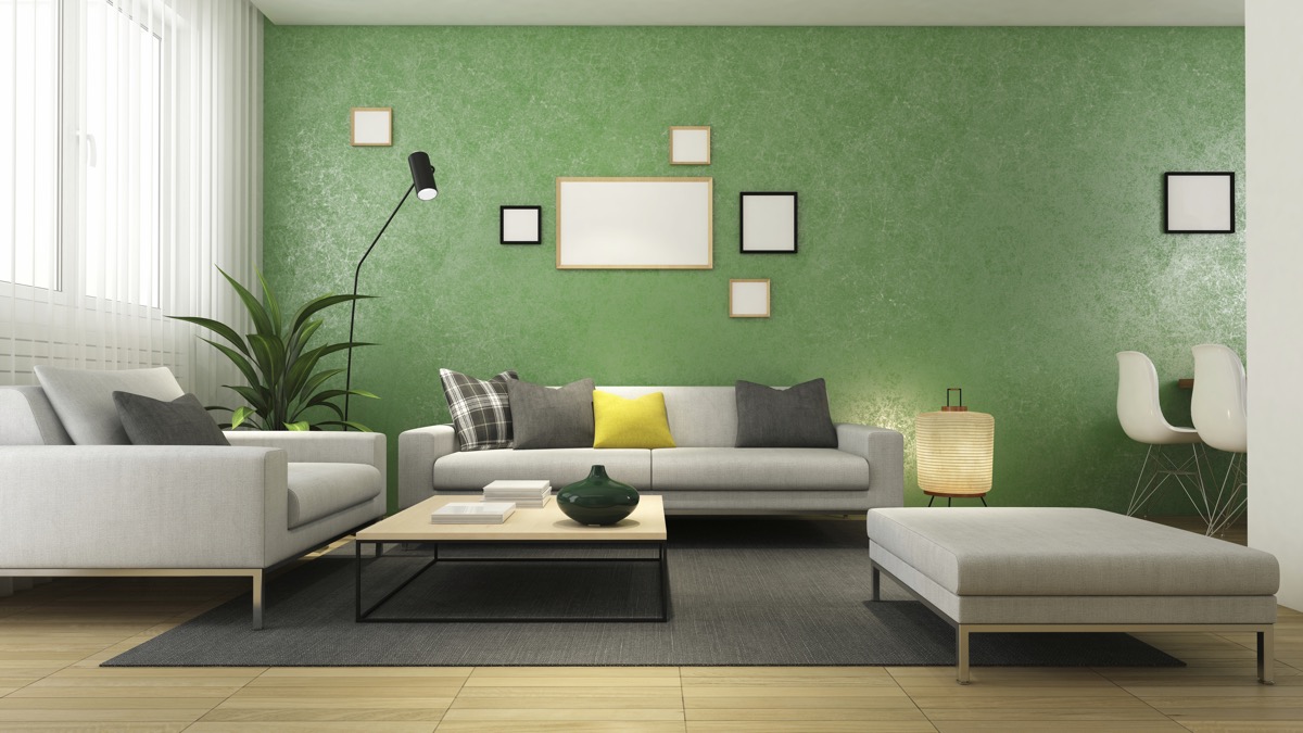 green accent wall in living room