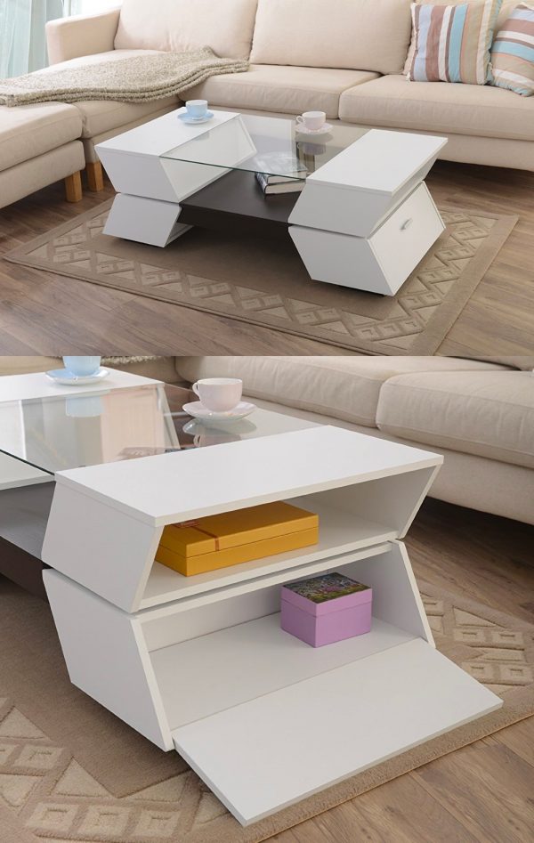 Modern Style mirrored Coffee Table With Drawers Living Room Furniture