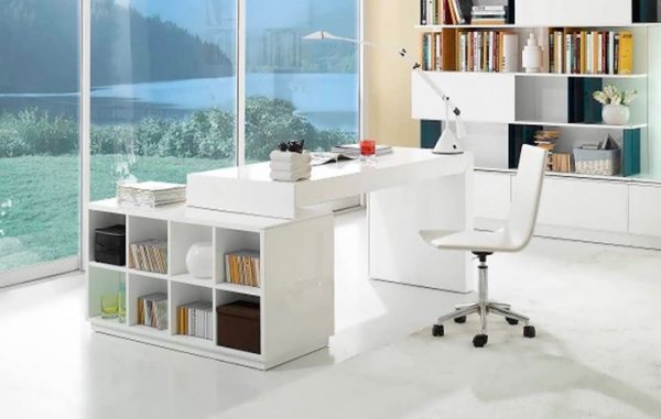 Function Plus Modern Wooden 5 Storage Drawers Desk Workstation White 