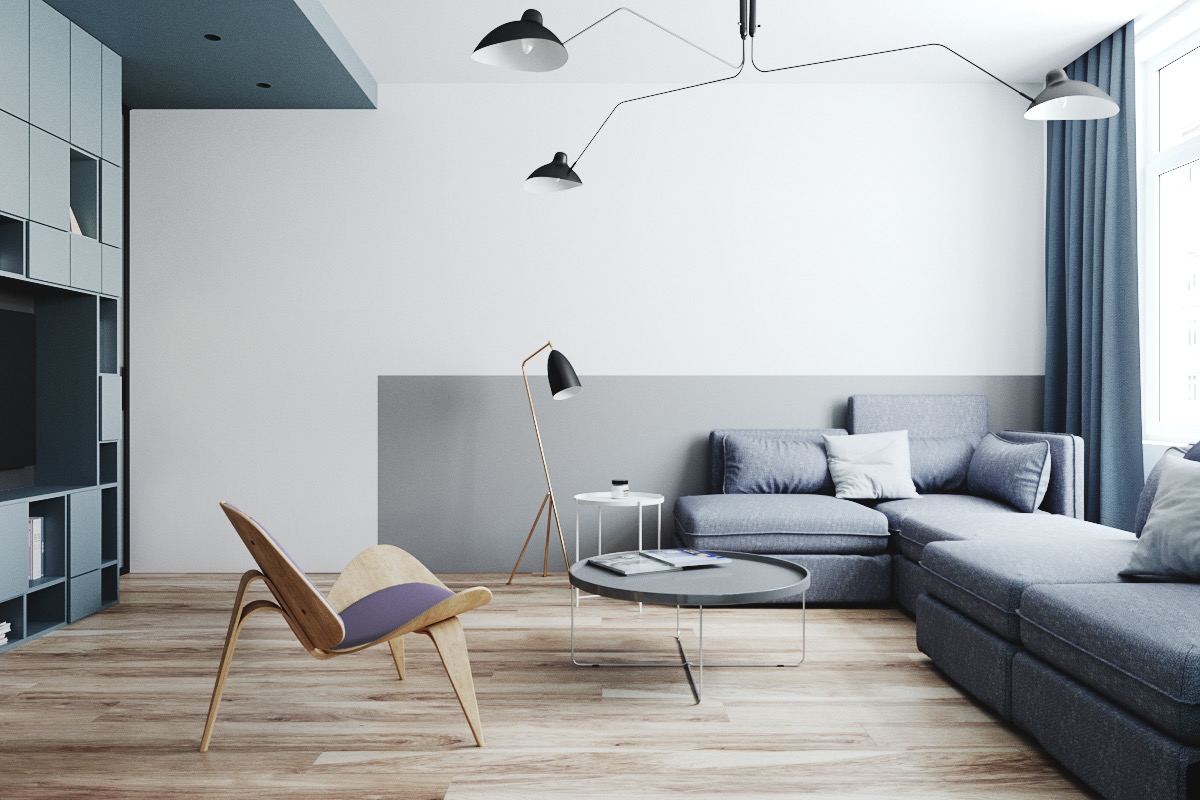 minimalist living room blue