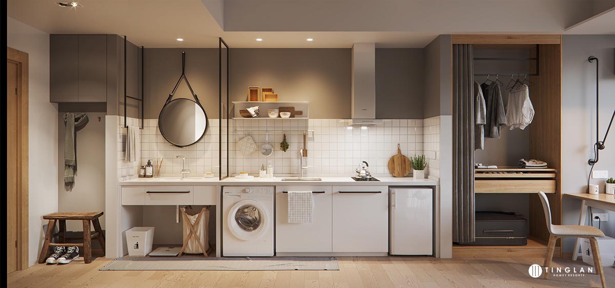 single wall shaped kitchen