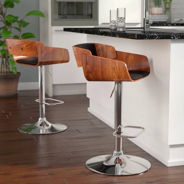 Casart Swivel Bar Stools Modern Contemporary Stainless Steel Adjustable Height Round Top Pub Bistro Kitchen Dining Side Chair Barstools with Footrest 