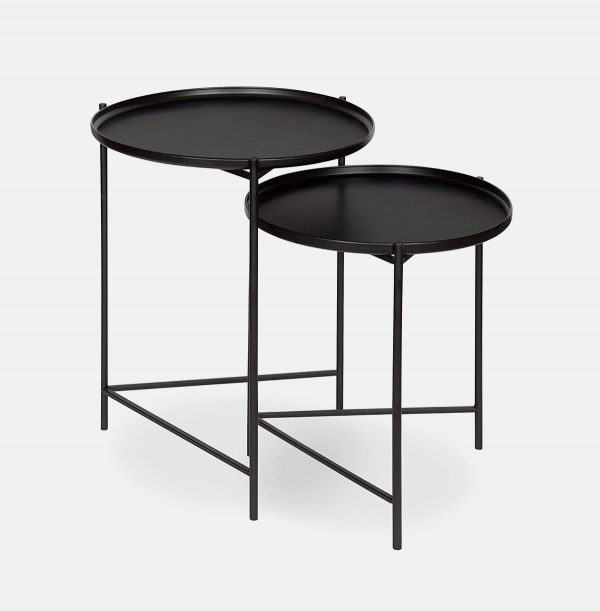 CONTEMPORARY TWO TIER TRAY TABLE METAL SIDE TABLE BLACK WHITE ART DECO RETRO 