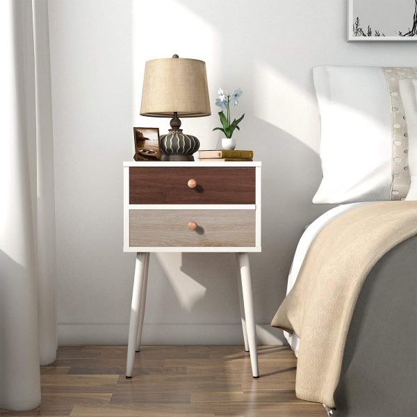 Accent Table for Living Room Bedside Table Small Coffee Sofa Office Laptop Table Bedroom Walnut Plain - Metal Snack Metal Nightstand Wood Modern Side Table Round C Shaped End Table