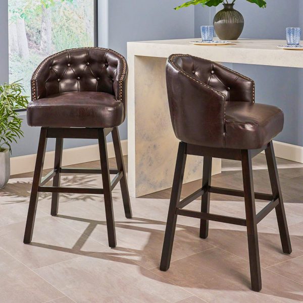 360 Degree Swivel Adjustable Bar Stools Modern Faux Leather Padded with Back Pub Chair GTU Furniture Set of 2