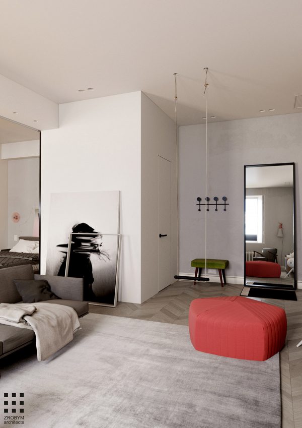 Studio Apartment With Glass Wall Bedroom & A Swing In The Lounge
