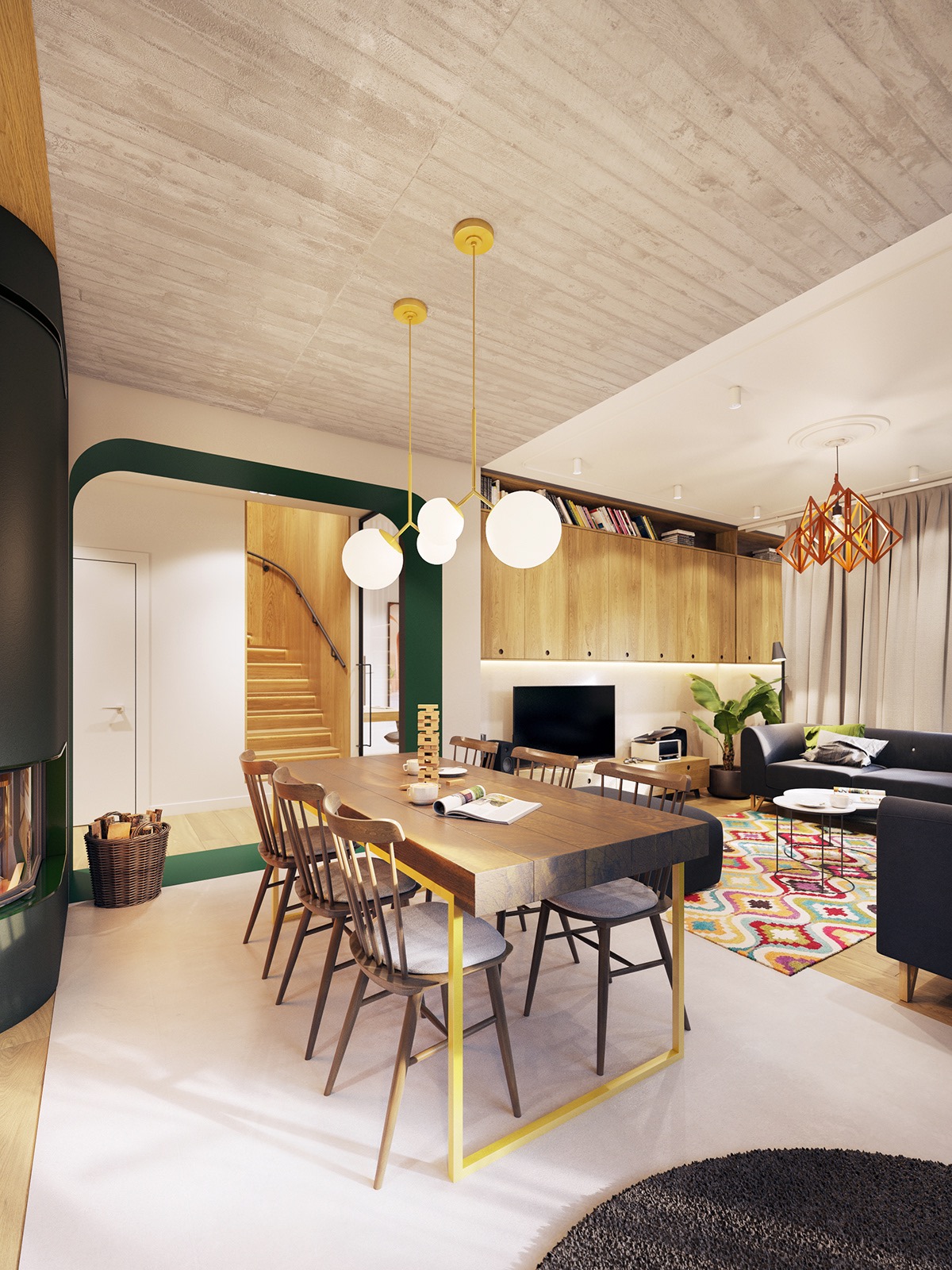 绿色点缀的温馨现代公寓设计