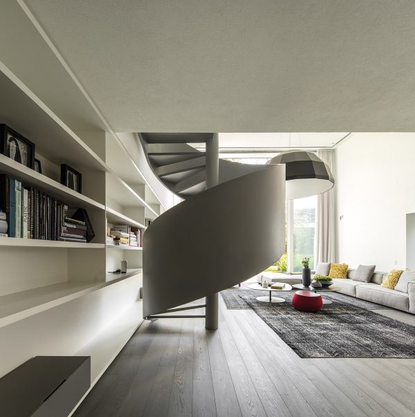 Polished Modern Interior With Dual Level Home Library
