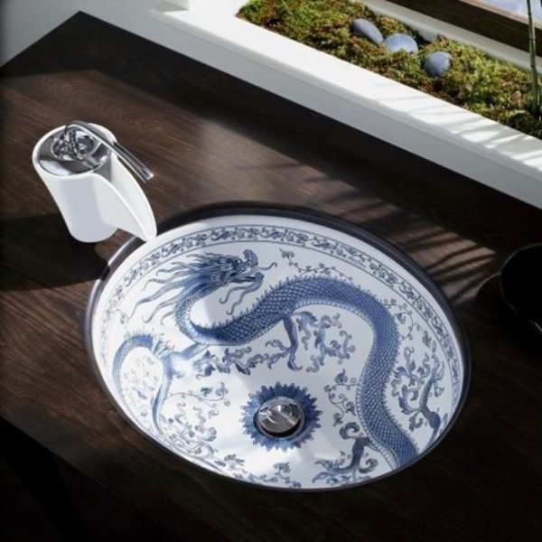 Hometure Bathroom Ceramic Vessel Counter above Sink Art Basin Classic Blue and White HS-0008