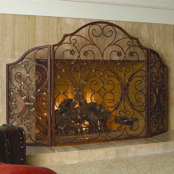 Large Copper Finish Ornate Fire Screen 