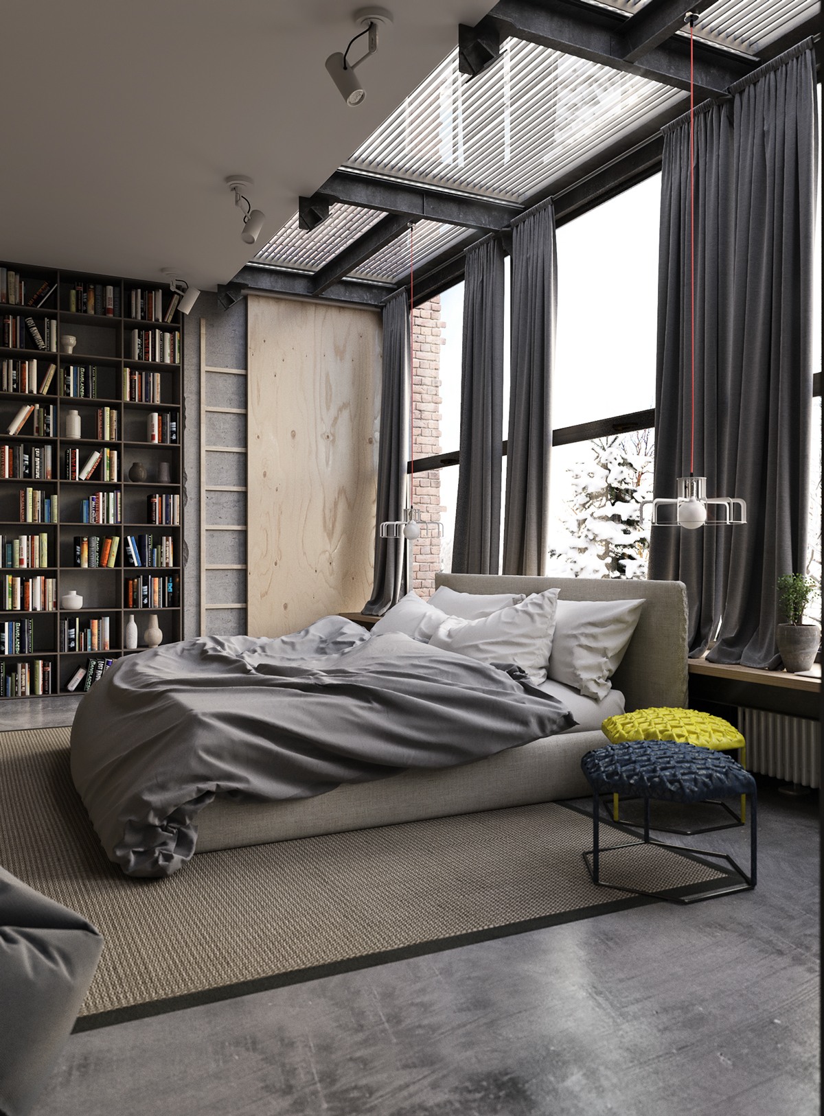 Cozy bedroom with home library