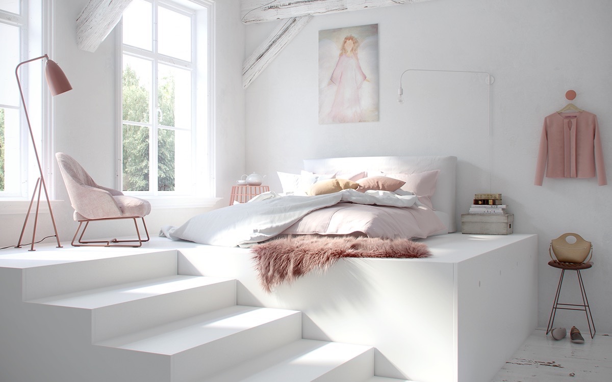 Pink and white cozy bedroom