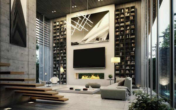 rich living room with tv