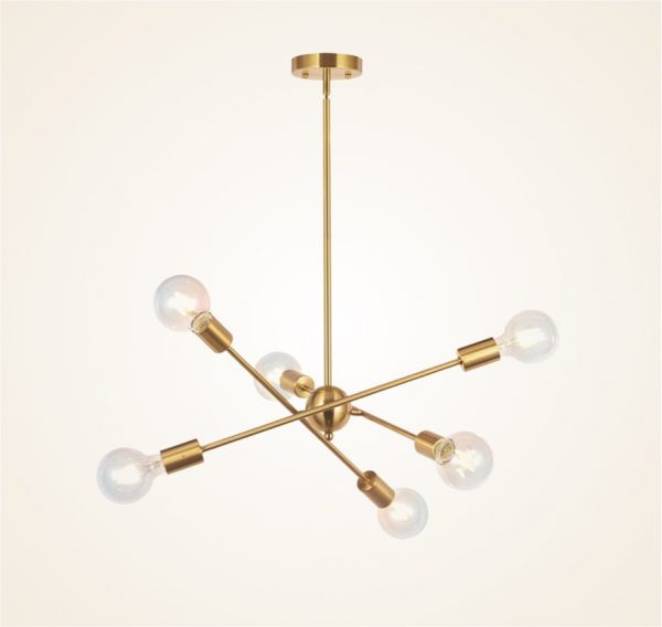 Sputnik Chandelier 8 Lights Modern Brushed Brass Ceiling Light Fixture Gold Retro Industrial Pendant Lighting