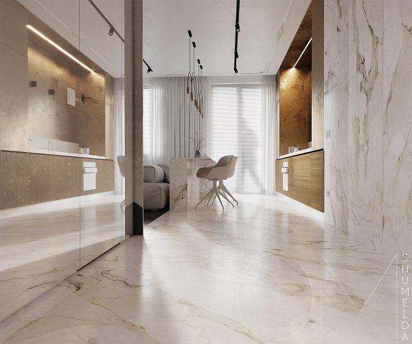 Brick Wallpaper White Marble Floor Living Room