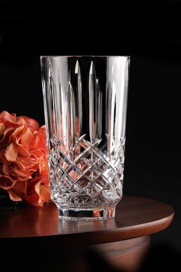 Acrylic Flower Vase Clear 11 Inch Non Breakable Crystal Cuts Pattern Design 