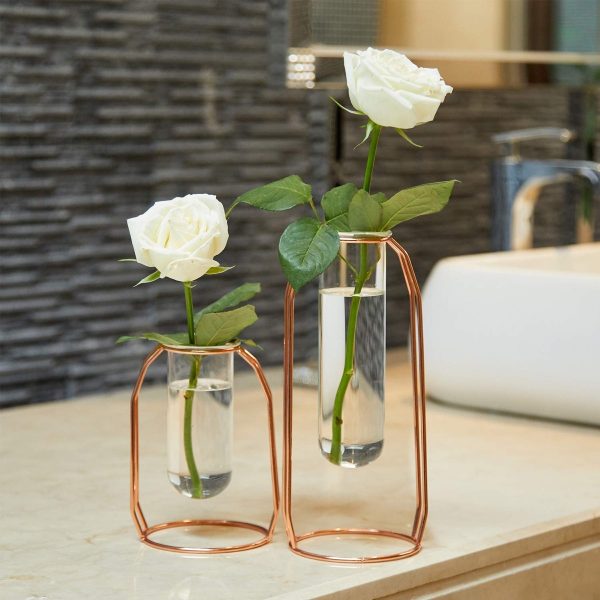 Golden ARTIBETTER Flower Vase Iron Vase Glass Tube Vase Water Planting Flower Vase Storage Holder Ornament for Home 