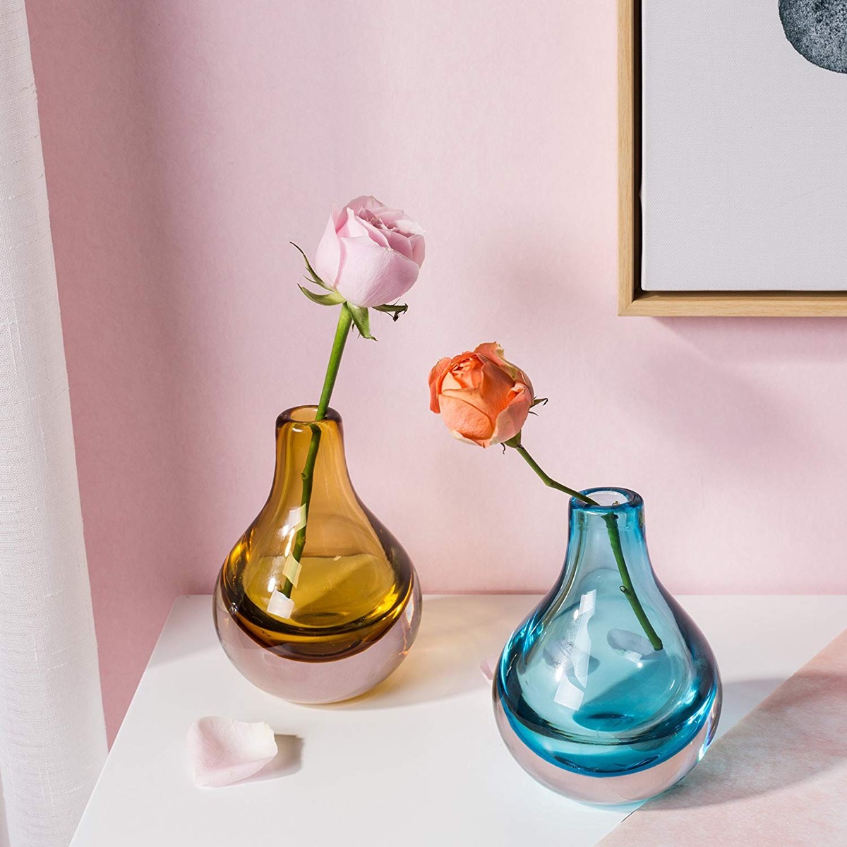 Vintage rose colored glass vases