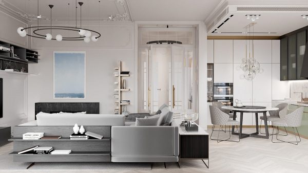 Two Neoclassical Home Interiors In Shades Of Grey