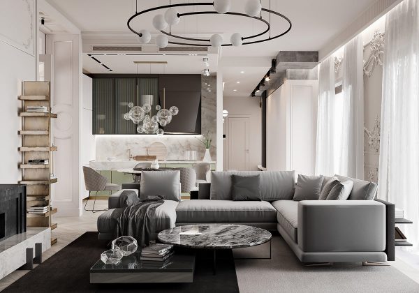 Two Neoclassical Home Interiors In Shades Of Grey