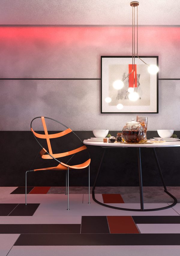 Modern Red And Grey Interiors With Japanese Influences