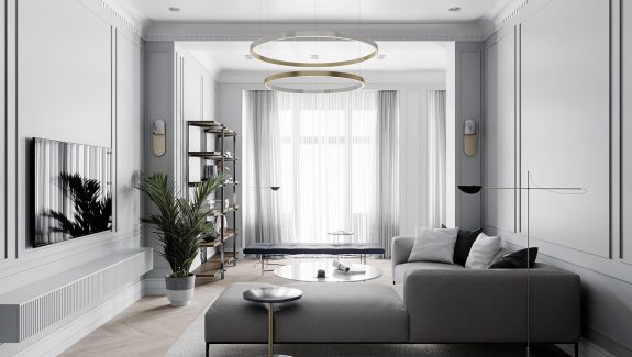 Grey Based Neoclassical Interior Design With Muted & Metallic Accents