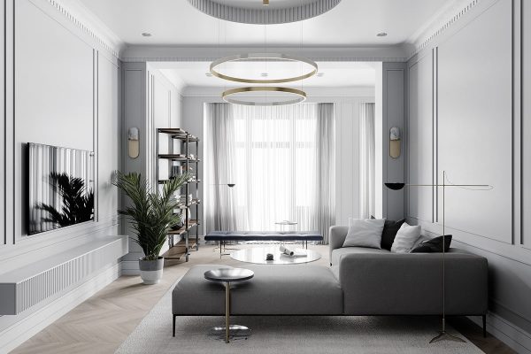 Grey Based Neoclassical Interior Design With Muted