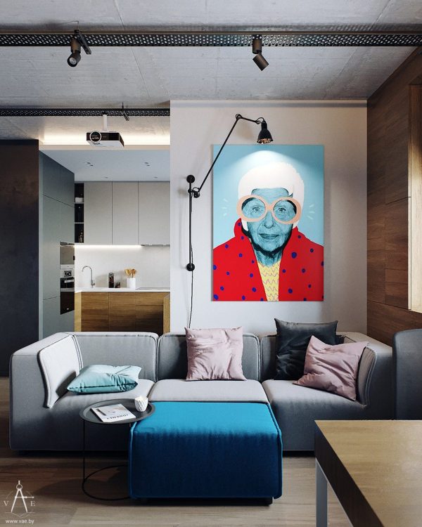 Pink And Blue Decor Studio Apartment With Motivational Wall Art