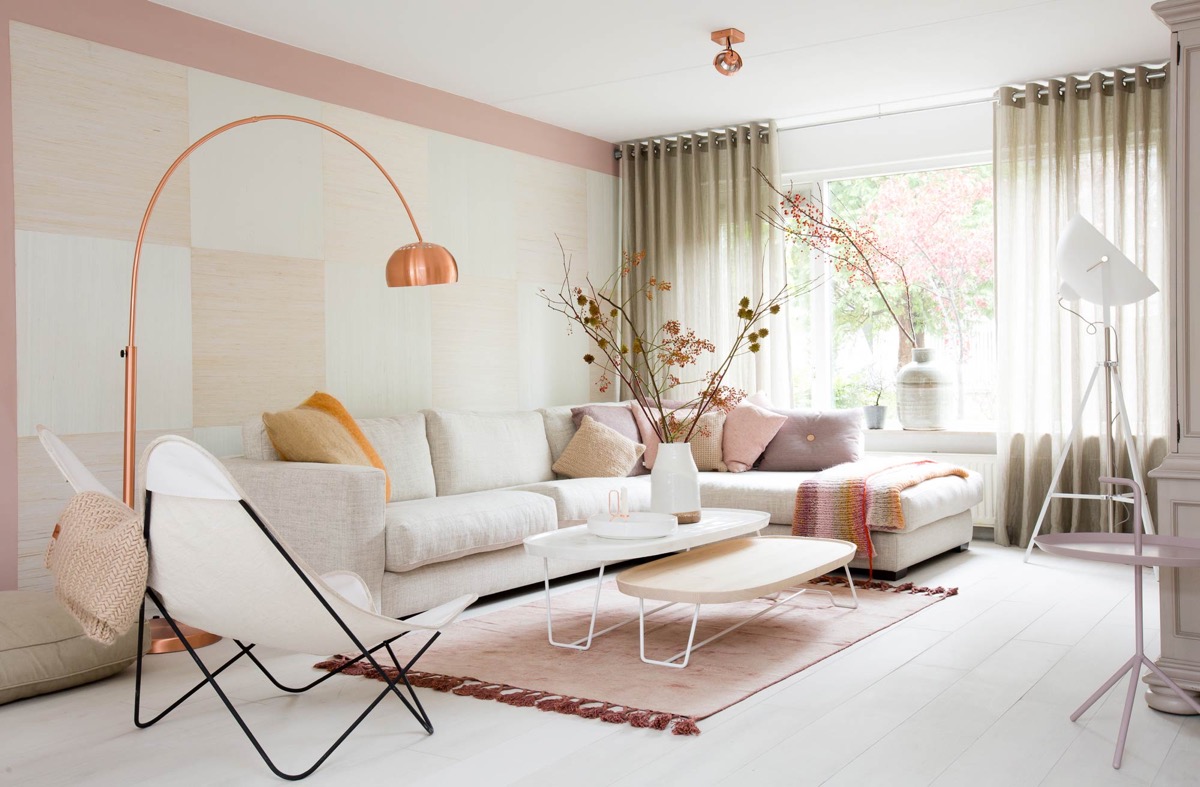 Pale Pink And Green Living Room
