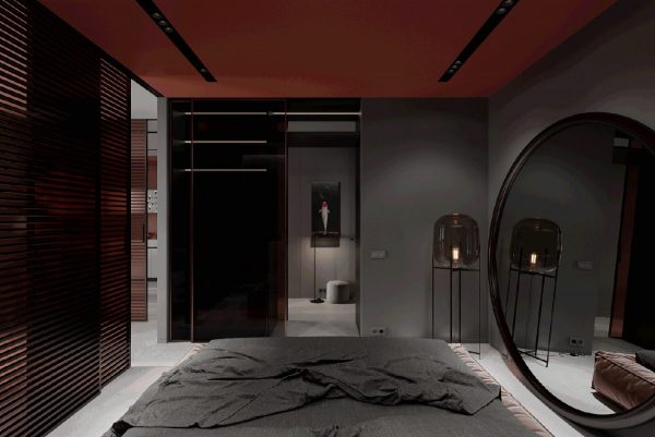 Modern Red And Grey Interiors With Japanese Influences