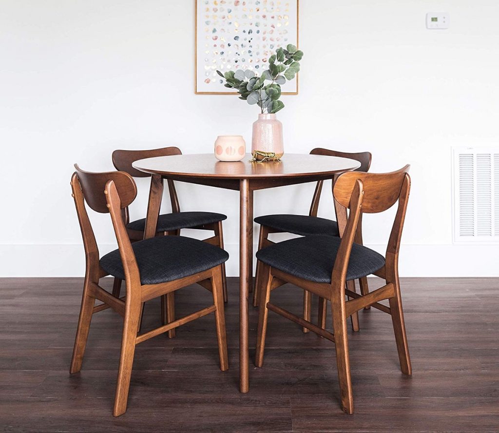 Mid Century Modern Style Round Dining Table Set With 4 Matching Chairs