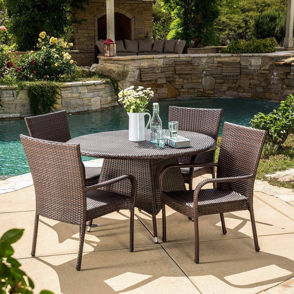 Round Wicker Outdoor Dining Set Table And 4 Chairs Weather Proof