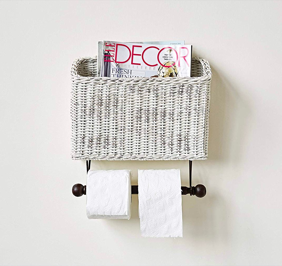 Rustic Double Toilet Paper Holder With Magazine Rack Black And White