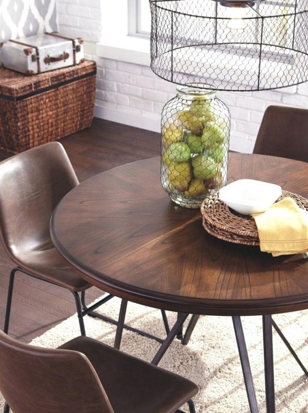 Rustic Round Dining Table For Two With Wood Table Top And Metal Legs