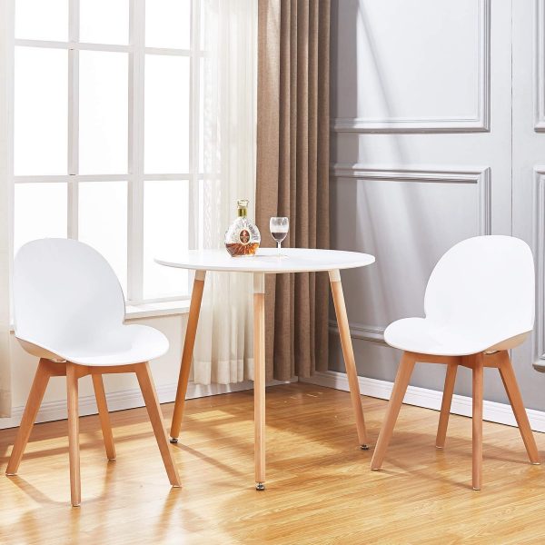 Small Round Dining Table For 2 With White Glossy Top And Wood Legs