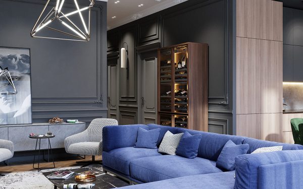 Intense Neoclassical Interior with Cobalt and Emerald Coloured Accents