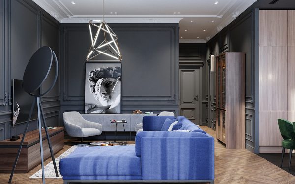 Intense Neoclassical Interior with Cobalt and Emerald Coloured Accents