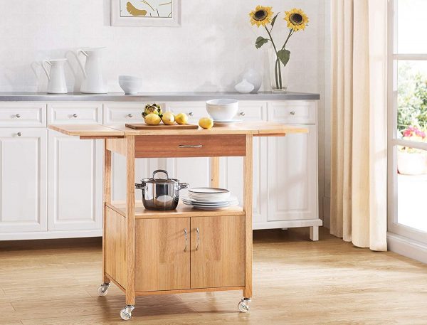 breakfast kitchen cart with drop leaf table natural